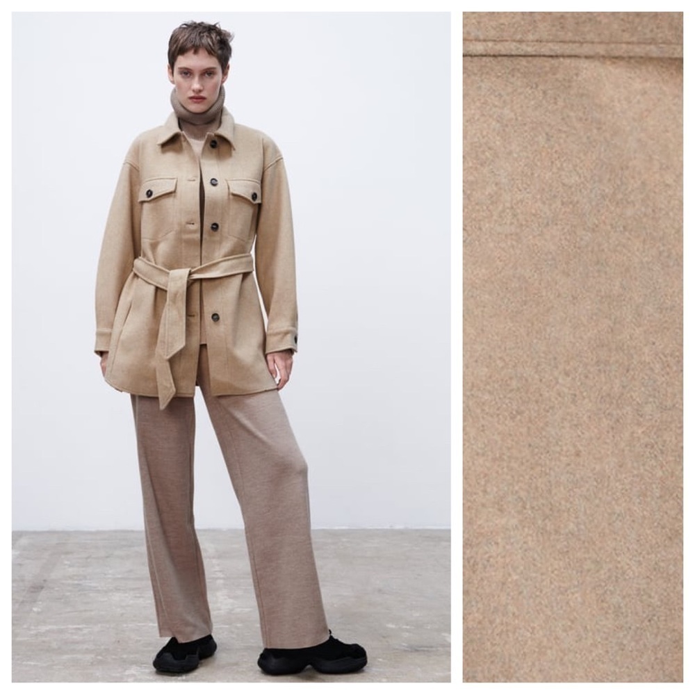 NWT. Zara Beige Soft Belted Overshirt. Size S.